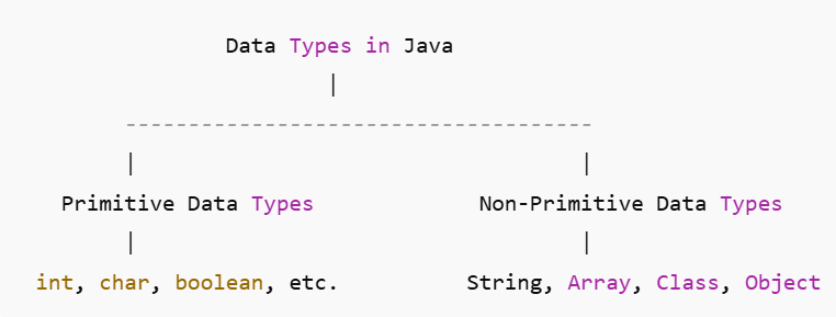 data types in java primitive and non primitive diagram